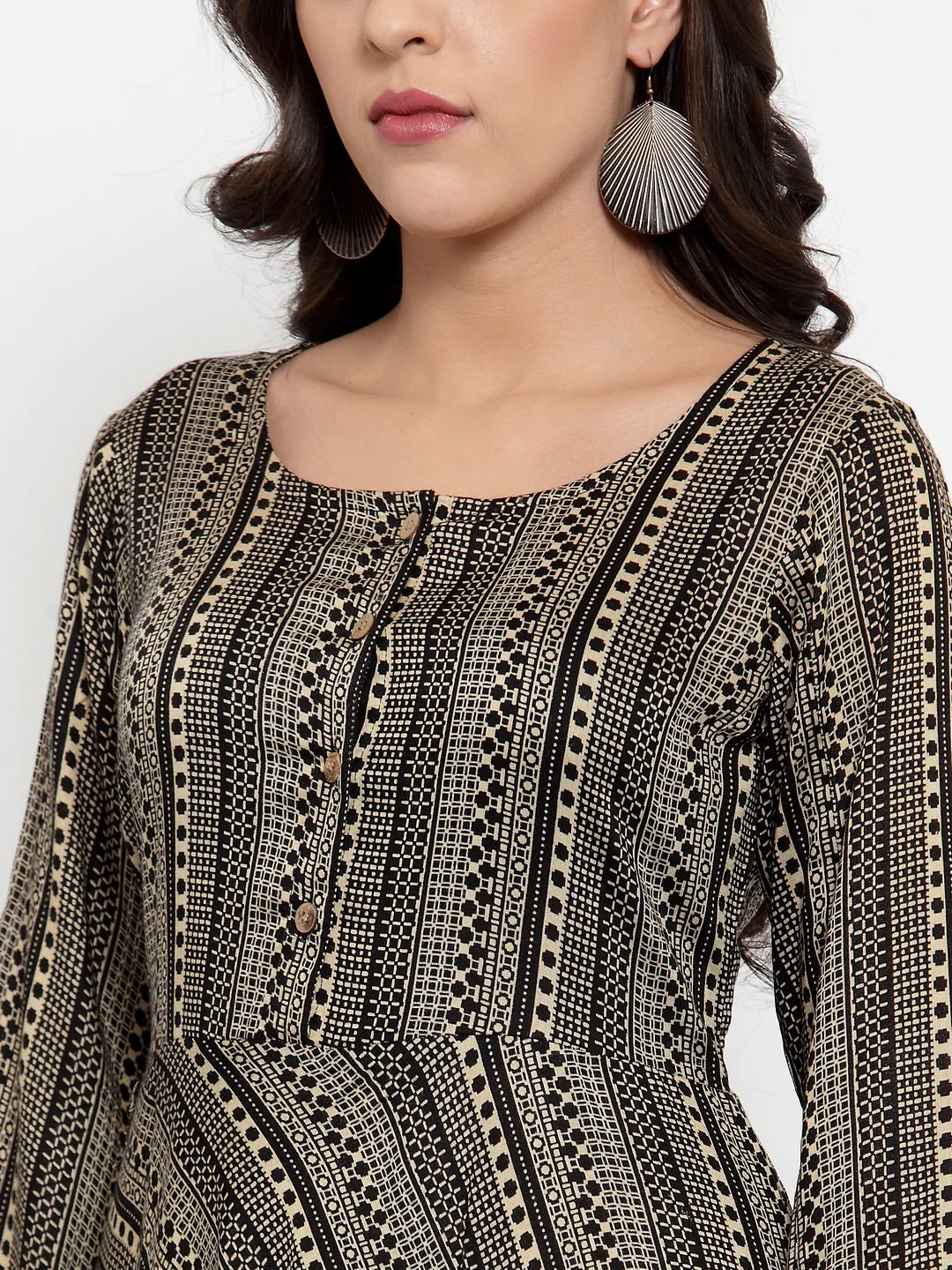 Women Black Printed Fit and Flare Ethnic Dress (JOK 1335 Black)
