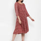 Women Maroon Printed Fit and Flare Ethnic Dress (JOK 1335 Maroon)