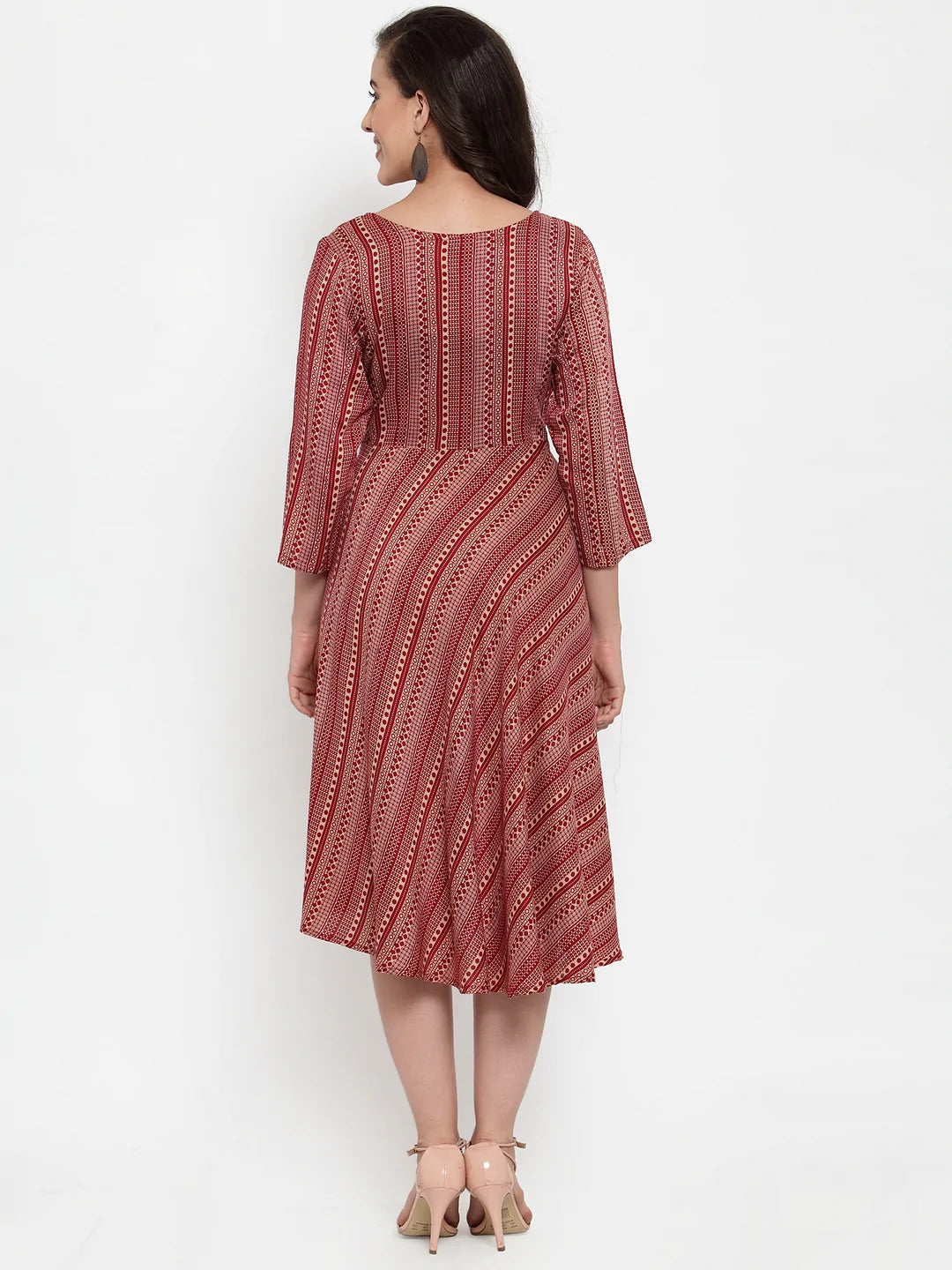 Women Maroon Printed Fit and Flare Ethnic Dress (JOK 1335 Maroon)