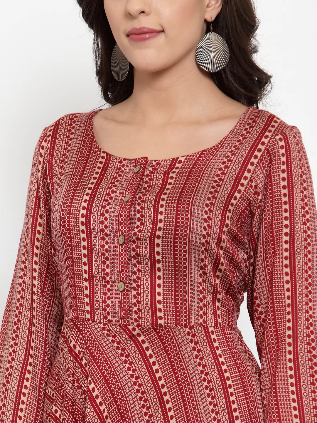 Women Maroon Printed Fit and Flare Ethnic Dress (JOK 1335 Maroon)