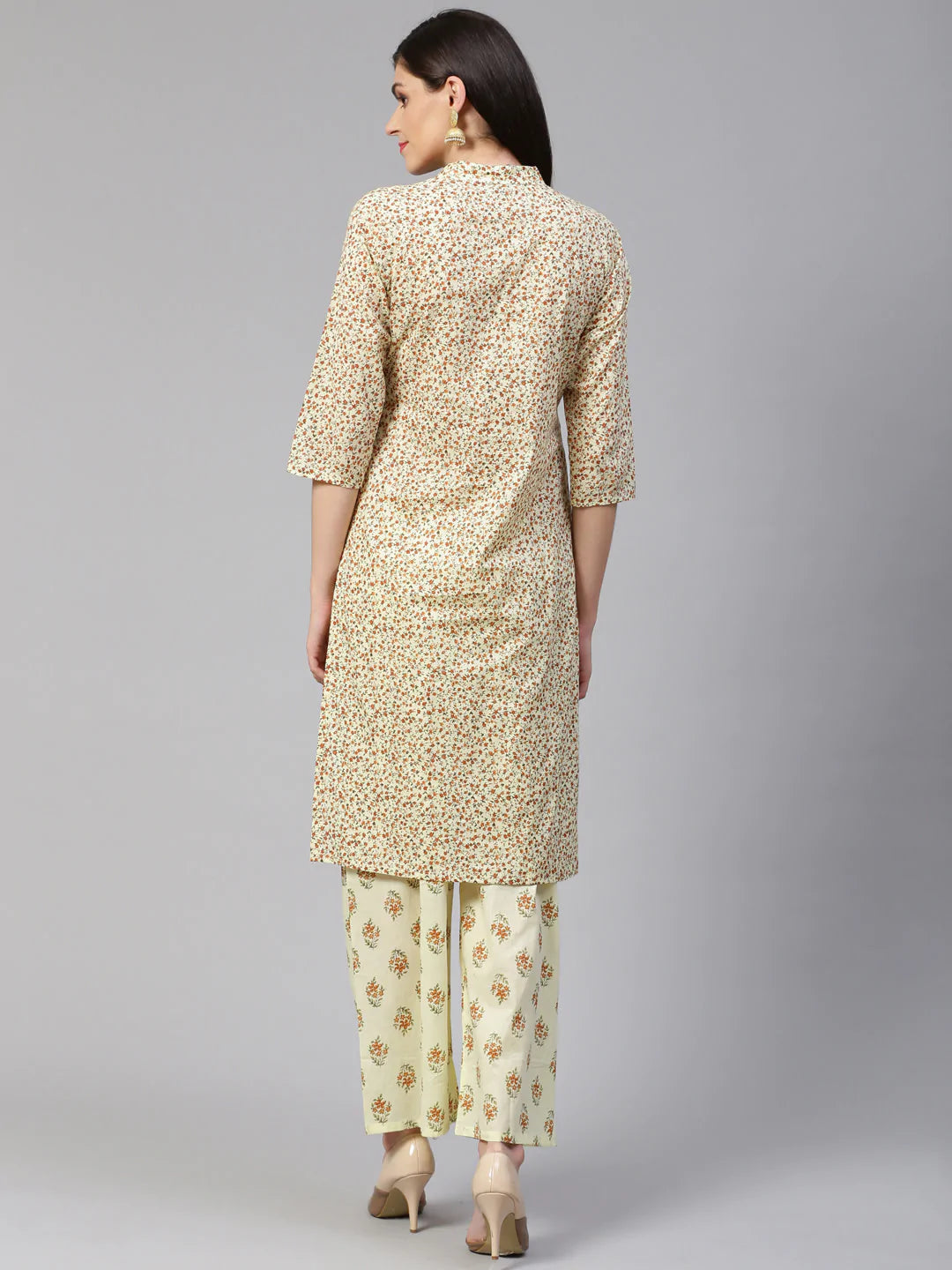 Jompers Women Yellow Floral Printed Kurta with Palazzos (JOK 1337 Yellow)