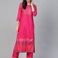 Women Pink & Golden Yoke Design Kurta with Palazzos (JOKPL 1340 Pink)