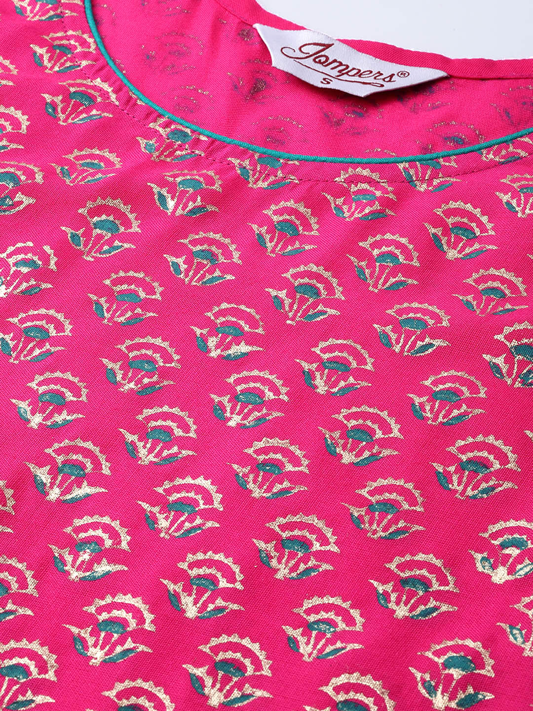 Women Pink & Golden Yoke Design Kurta with Palazzos (JOKPL 1340 Pink)