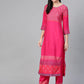 Women Pink & Golden Yoke Design Kurta with Palazzos (JOKPL 1340 Pink)