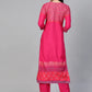 Women Pink & Golden Yoke Design Kurta with Palazzos (JOKPL 1340 Pink)
