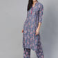 Women Grey & Pink Block Printed Kurta with Palazzos ( JOKPL 1341 Grey )