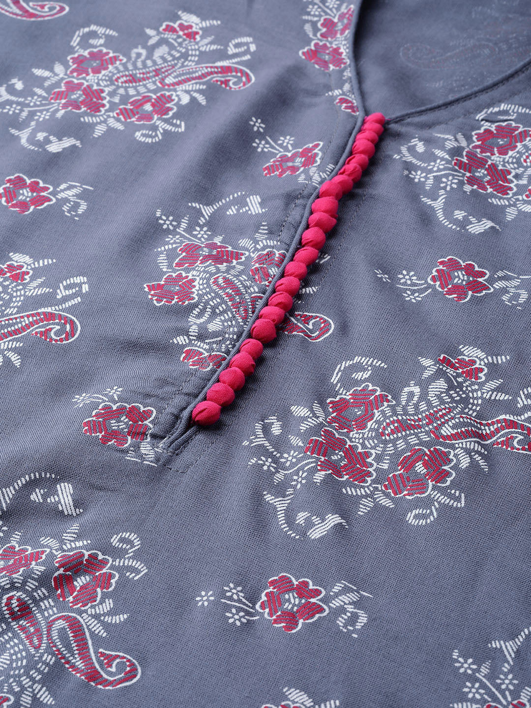 Women Grey & Pink Block Printed Kurta with Palazzos ( JOKPL 1341 Grey )