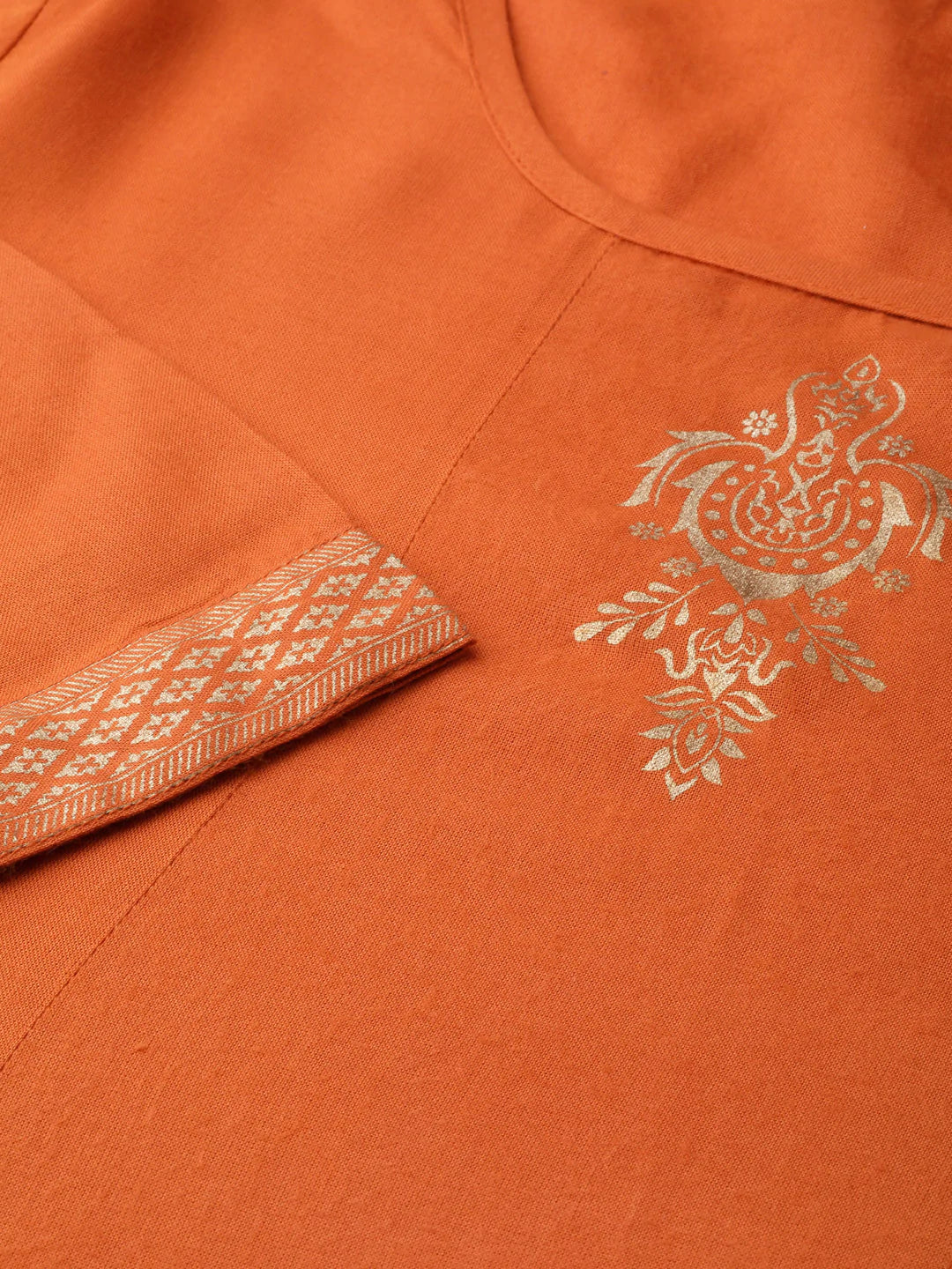 Women Orange & Golden Block Printed Kurta with Palazzos ( JOKPL 1345 Orange )