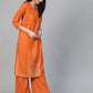 Women Orange & Golden Block Printed Kurta with Palazzos ( JOKPL 1345 Orange )