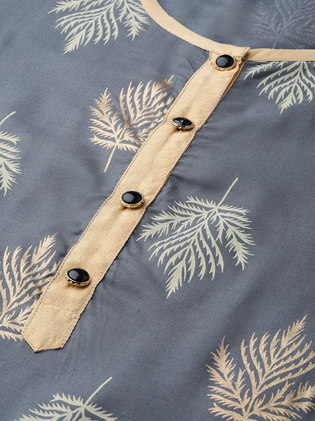 Women Grey & Cream-Coloured Block Print Kurta with Palazzos ( JOKPL 1346 Grey )