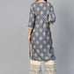 Women Grey & Cream-Coloured Block Print Kurta with Palazzos ( JOKPL 1346 Grey )