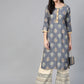 Women Grey & Cream-Coloured Block Print Kurta with Palazzos ( JOKPL 1346 Grey )