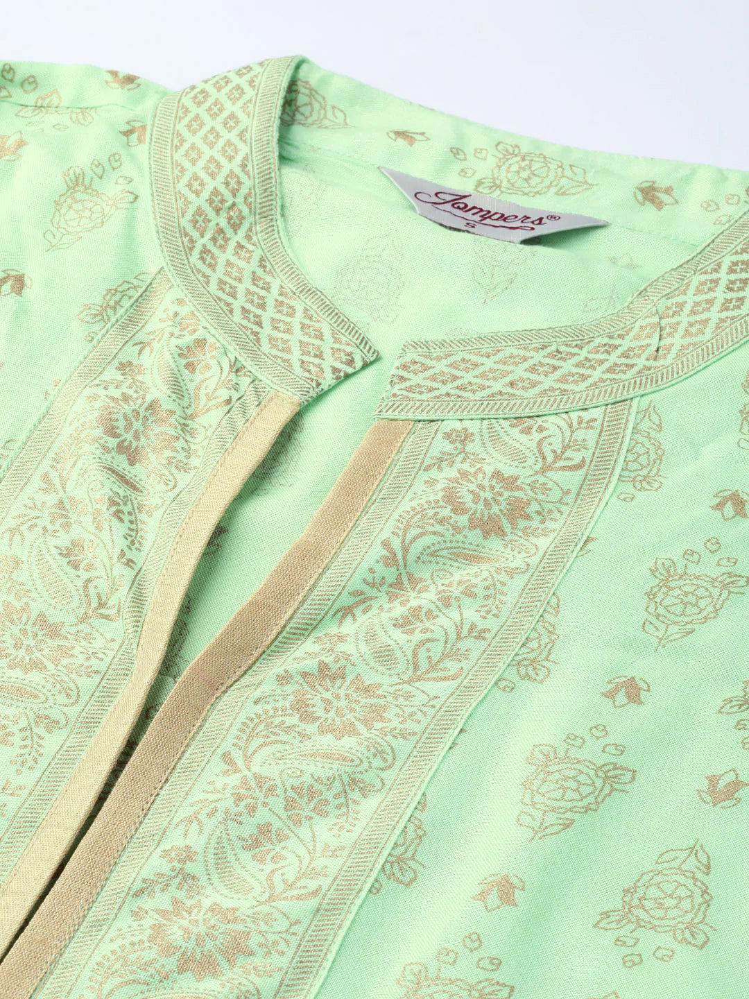 Women Green & Golden Block Print Kurta with Palazzos ( JOKPL 1348 Green )