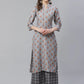 Jompers Women Grey & Beige Floral Printed Kurta with Palazzos ( JOKPL 1353 Lt.Grey )