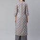 Jompers Women Grey & Beige Floral Printed Kurta with Palazzos ( JOKPL 1353 Lt.Grey )