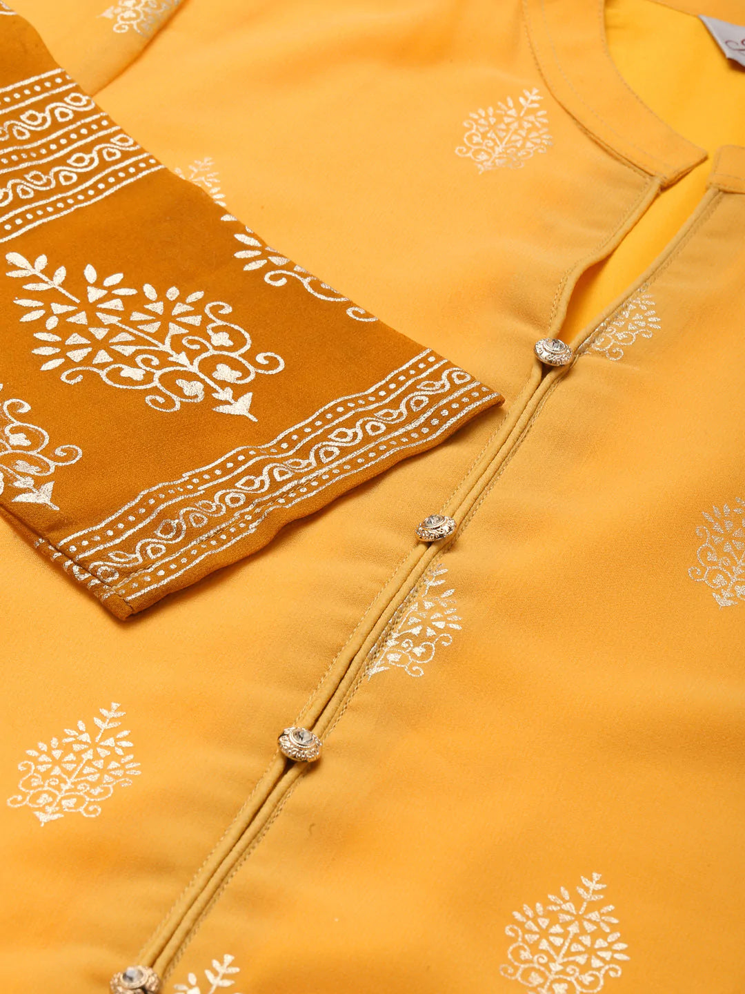 Printed Mukaish Kurta with Palazzos ( JOKPL 1460 Yellow )