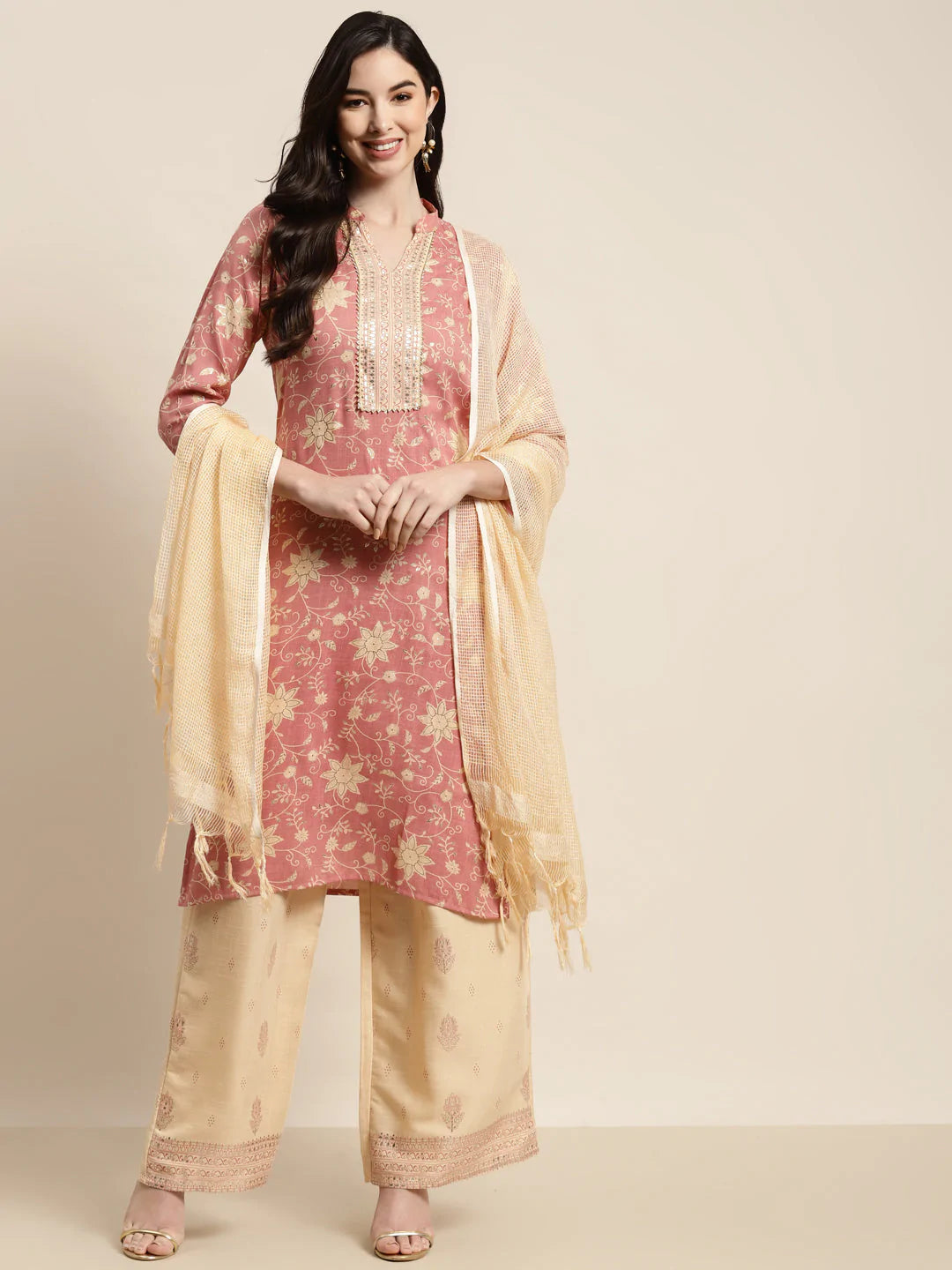 Gotta Patti work Kurta, Palazzos & Dupatta ( JOKPL D31Bg 1447 Pink )