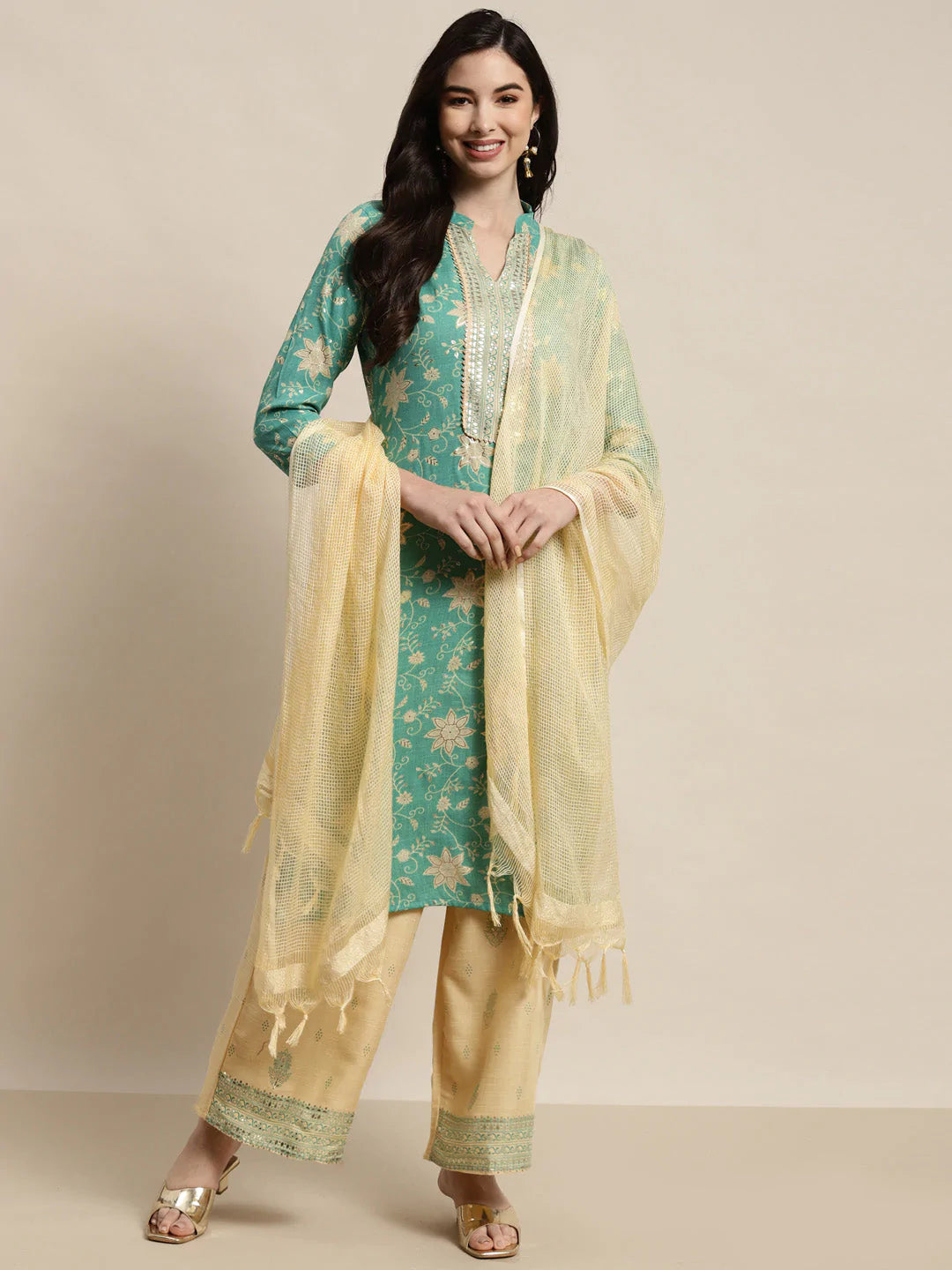 Gotta Patti work Kurta, Palazzos & Dupatta ( JOKPL D31Bg 1447 Sky )