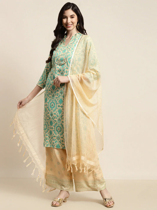 Gotta Patti work Kurta, Palazzos & Dupatta ( JOKPL D31Bg 1449 Sky )