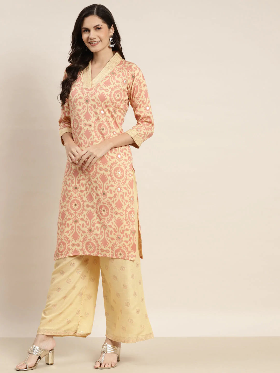 Printed Kurta with Palazzos & Dupatta ( JOKPL D31Bg 1458 Pink )