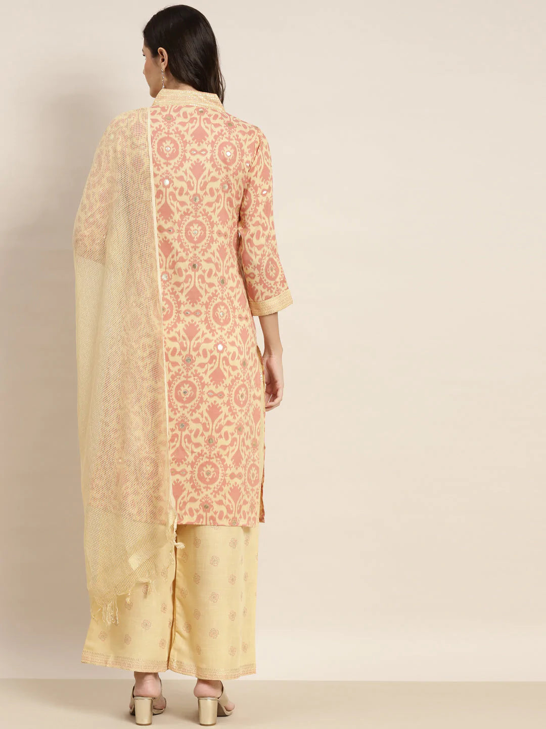 Printed Kurta with Palazzos & Dupatta ( JOKPL D31Bg 1458 Pink )