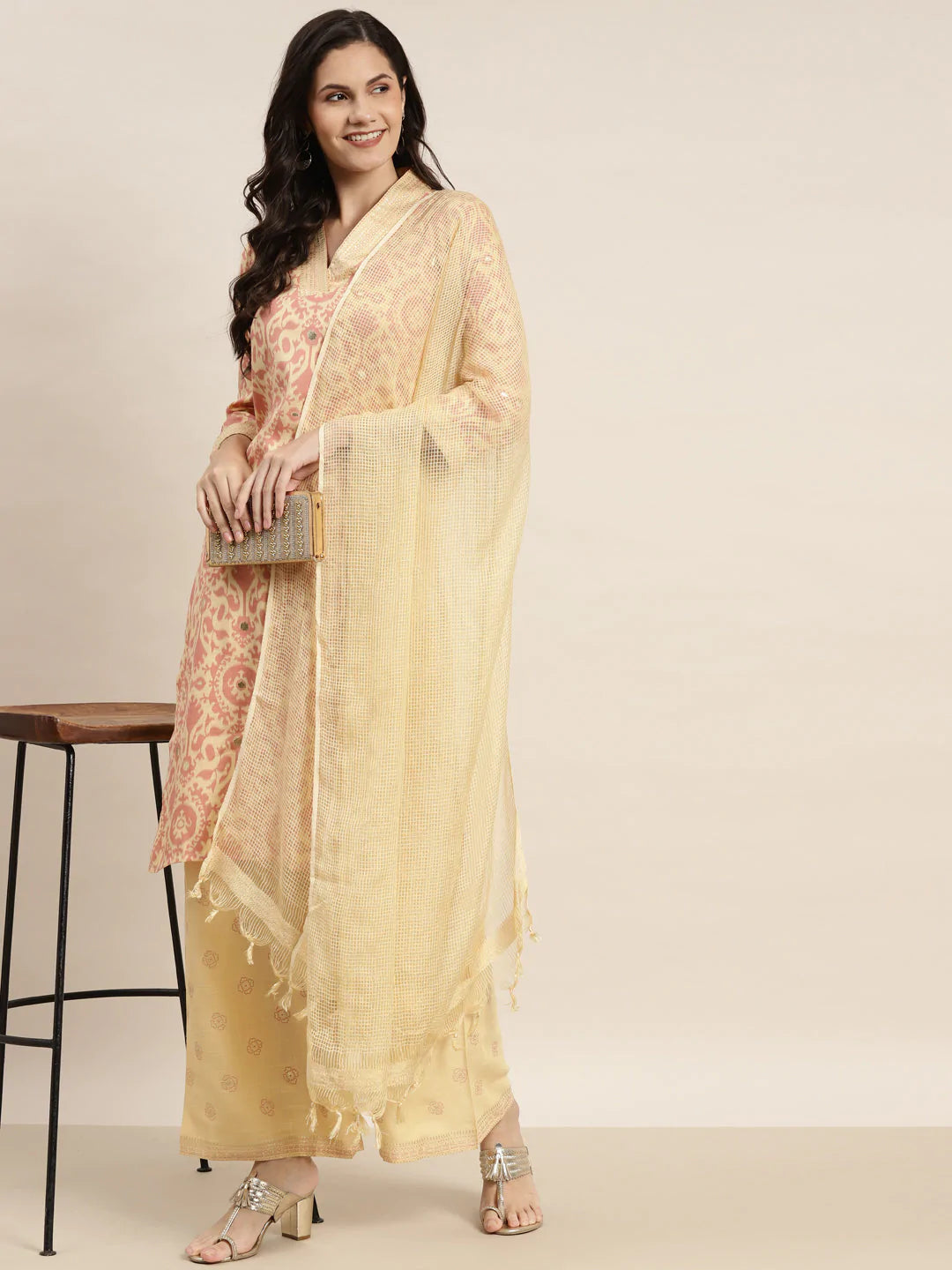 Printed Kurta with Palazzos & Dupatta ( JOKPL D31Bg 1458 Pink )