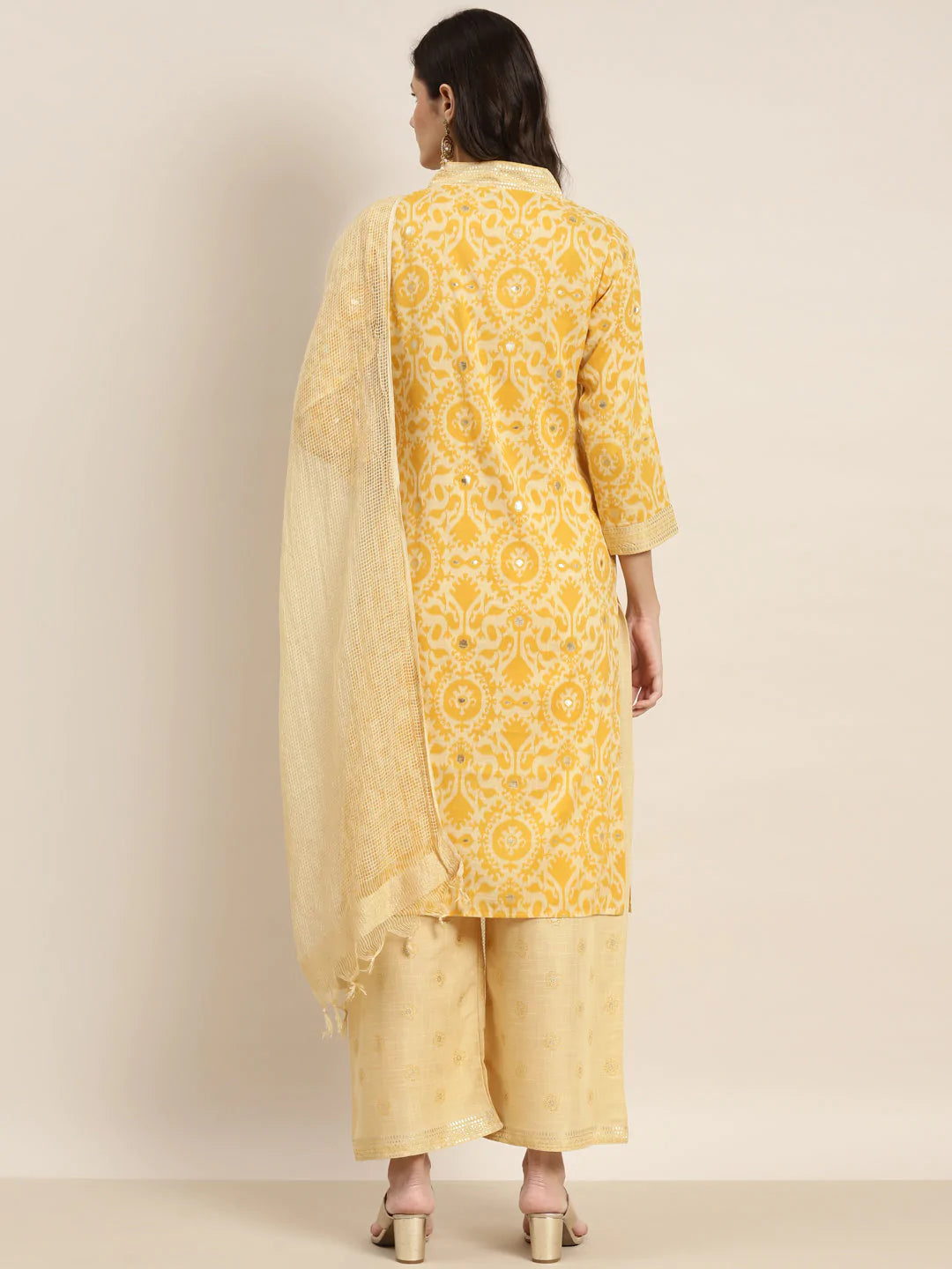 Printed Kurta with Palazzos & Dupatta ( JOKPL D31Bg 1458 Yellow )
