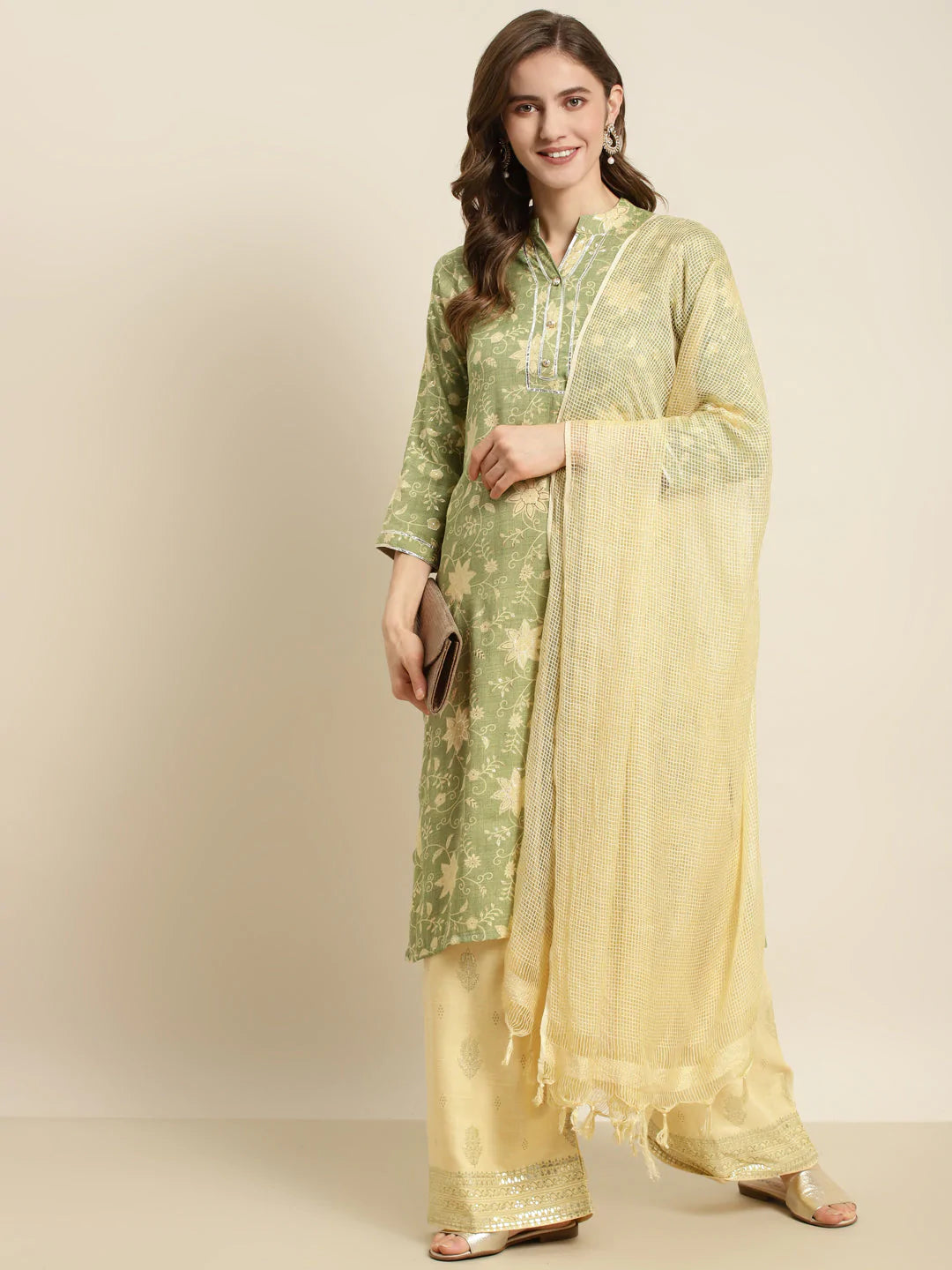 Gotta Patti Kurta with Palazzos & Dupatta ( JOKPL D31Bg 1459 Green )