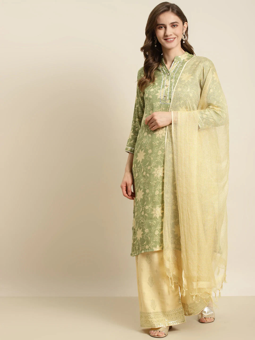Gotta Patti Kurta with Palazzos & Dupatta ( JOKPL D31Bg 1459 Green )