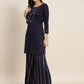Embroidered Sequinned Kurta with Palazzos & Dupatta ( JOKPL D37N 1475 Navy )