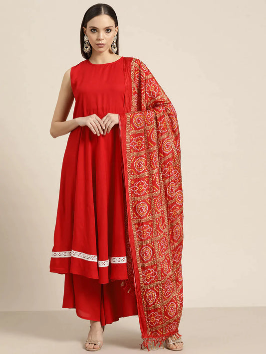 Women Kurta with Palazzos & print Dupatta ( JOKPL D37R 1477 Red )
