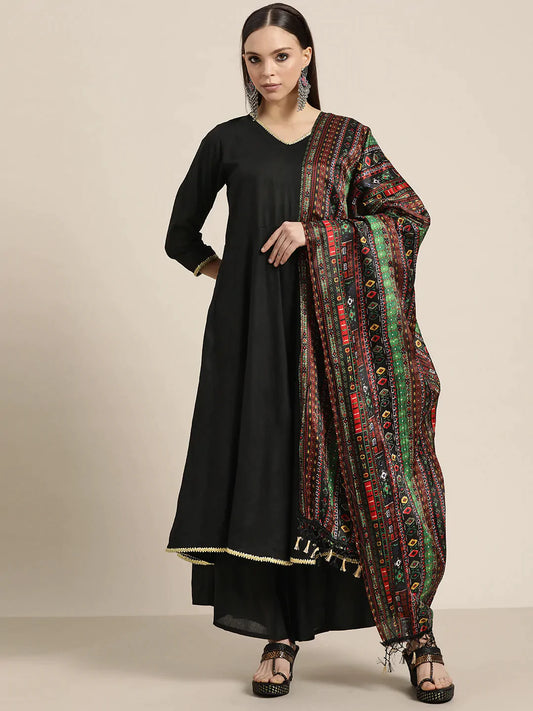 Women Kurta with Palazzos & print Dupatta ( JOKPL D39B 1476 Black )
