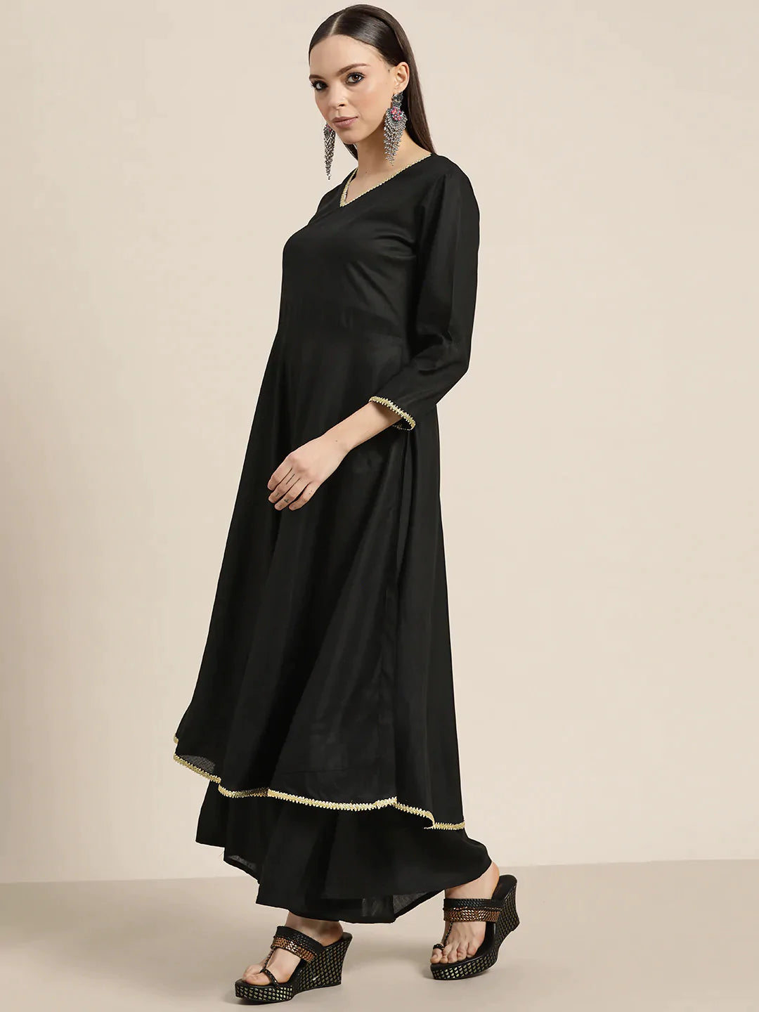 Women Kurta with Palazzos & print Dupatta ( JOKPL D39B 1476 Black )