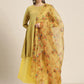 Women Floral Pleated Dupion Silk Jacquard Kurta with Palazzos & Dupatta ( JOKPL D40Y 1480 Yellow )