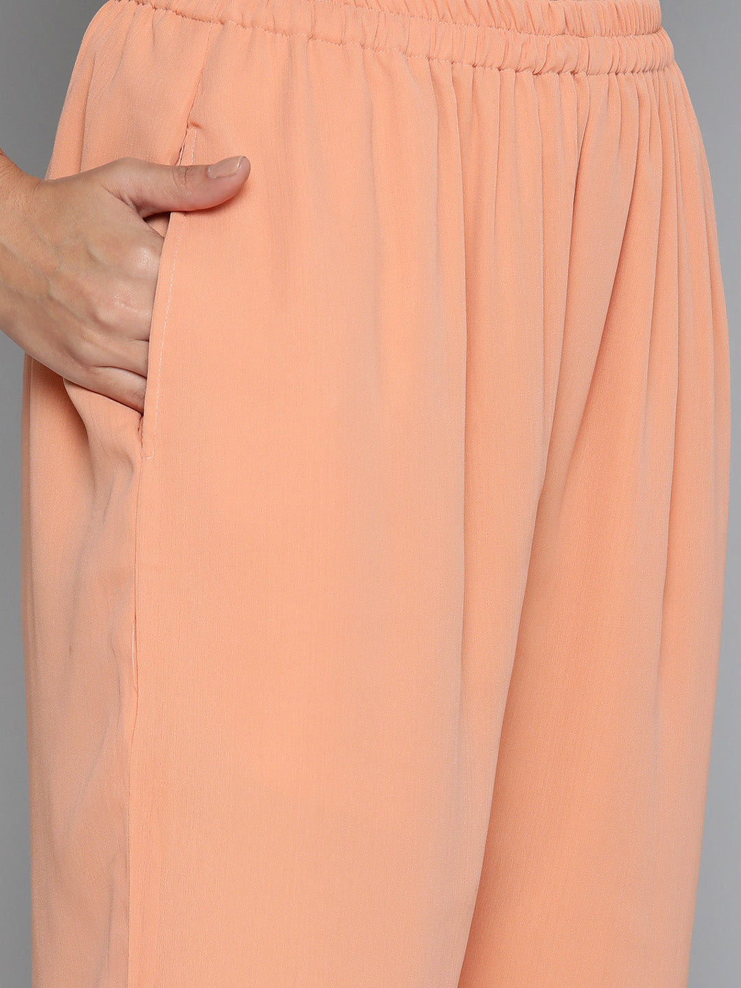 Ethnic Motifs Peach Printed Georgette Kurta with Palazzos & With Dupatta ( JOKPL D43P 1484 Peach )