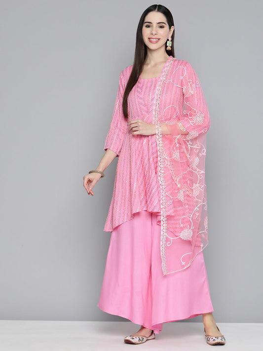 Pink Sequinned Kurta with Palazzos & With Dupatta ( JOKPL D44P 1493 Pink )