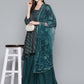 Teal Sequinned Kurta with Palazzos & With Dupatta ( JOKPL D44T 1493 Teal )