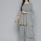 Floral Printed Pleated Grey Georgette Kurta with Palazzos & With Dupatta ( JOKPL D45 Gry 1497 Grey )