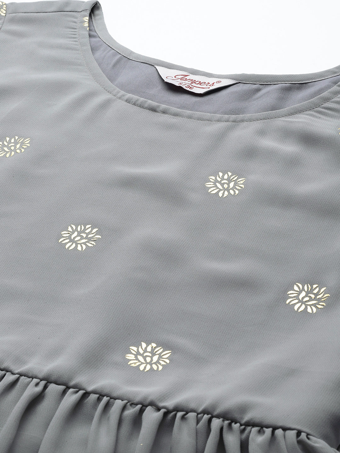 Floral Printed Pleated Grey Georgette Kurta with Palazzos & With Dupatta ( JOKPL D45 Gry 1497 Grey )