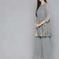 Floral Printed Pleated Grey Georgette Kurta with Palazzos & With Dupatta ( JOKPL D45 Gry 1497 Grey )