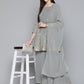 Floral Printed Pleated Grey Georgette Kurta with Palazzos & With Dupatta ( JOKPL D45 Gry 1497 Grey )