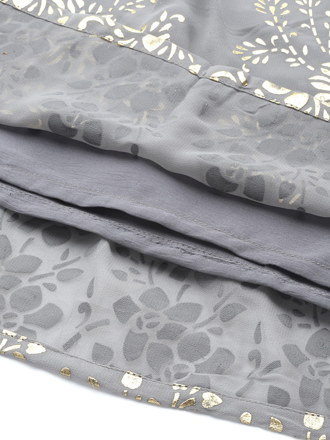 Floral Printed Pleated Grey Georgette Kurta with Palazzos & With Dupatta ( JOKPL D45 Gry 1497 Grey )