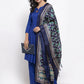 Jompers Women Royal-Blue Solid Kurta with Palazzos & Art-Silk Printed Dupatta ( JOKPL D4B 1312 Royal )