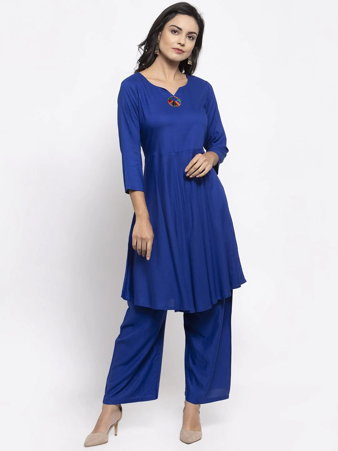 Jompers Women Royal-Blue Solid Kurta with Palazzos & Art-Silk Printed Dupatta ( JOKPL D4B 1312 Royal )