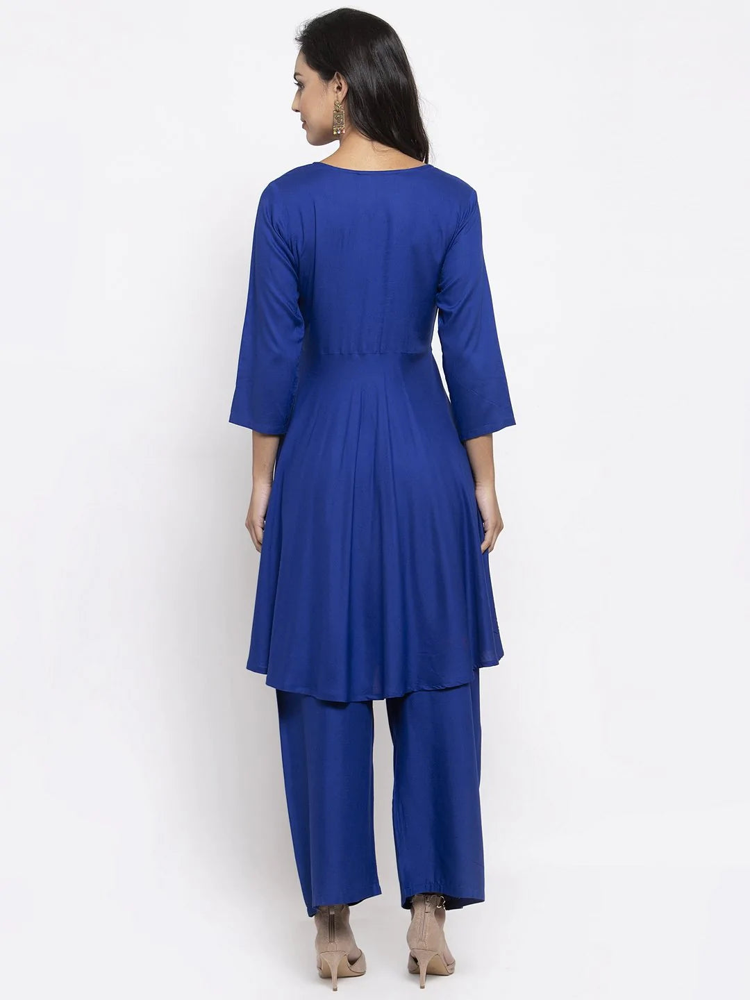 Jompers Women Royal-Blue Solid Kurta with Palazzos & Art-Silk Printed Dupatta ( JOKPL D4B 1312 Royal )