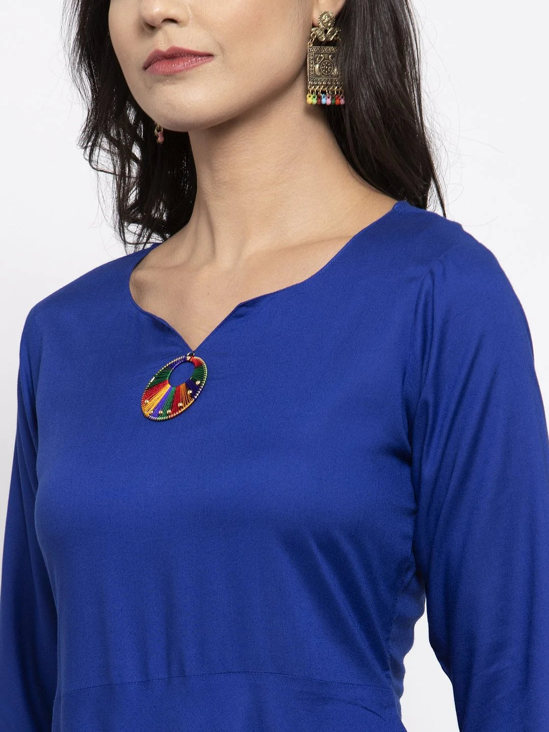 Jompers Women Royal-Blue Solid Kurta with Palazzos & Art-Silk Printed Dupatta ( JOKPL D4B 1312 Royal )