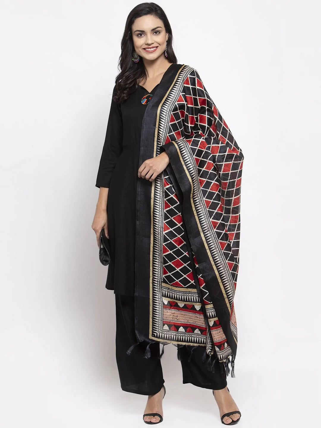 Jompers Women Black & Red Solid Kurta with Palazzos & Dupatta ( JOKPL D4R 1312 Black )