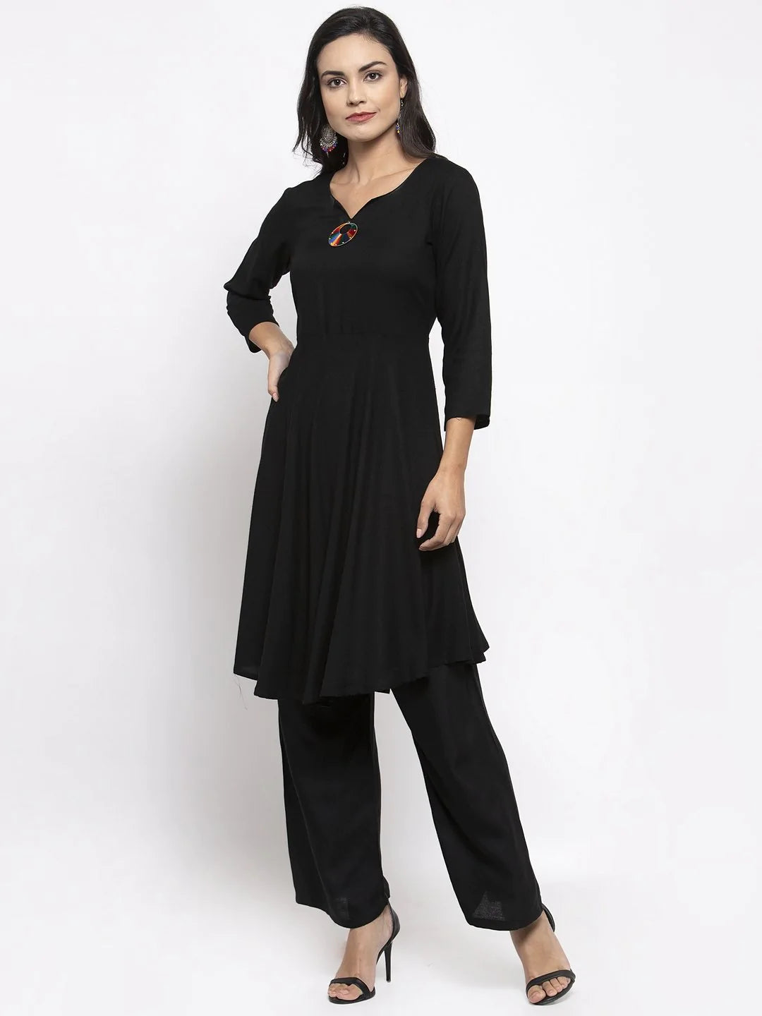 Jompers Women Black & Red Solid Kurta with Palazzos & Dupatta ( JOKPL D4R 1312 Black )