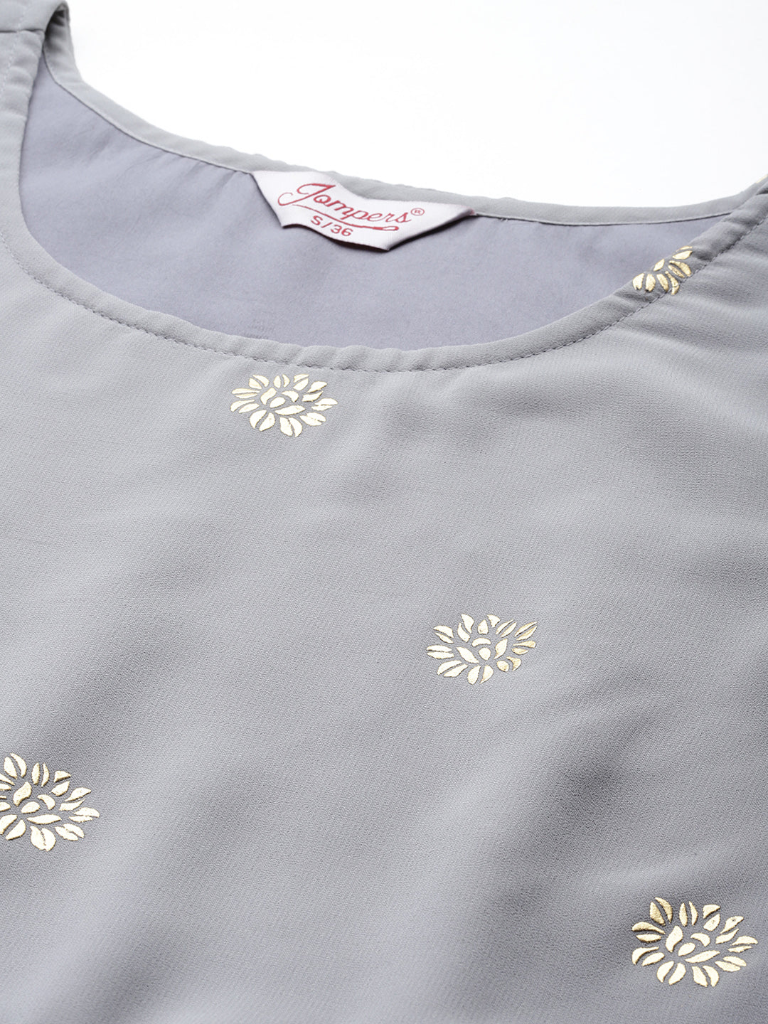 Gorgette Foil Print Kurta palazzo Dupatta Set from Jompers ( JOKPL D50Gry 1497 Grey )