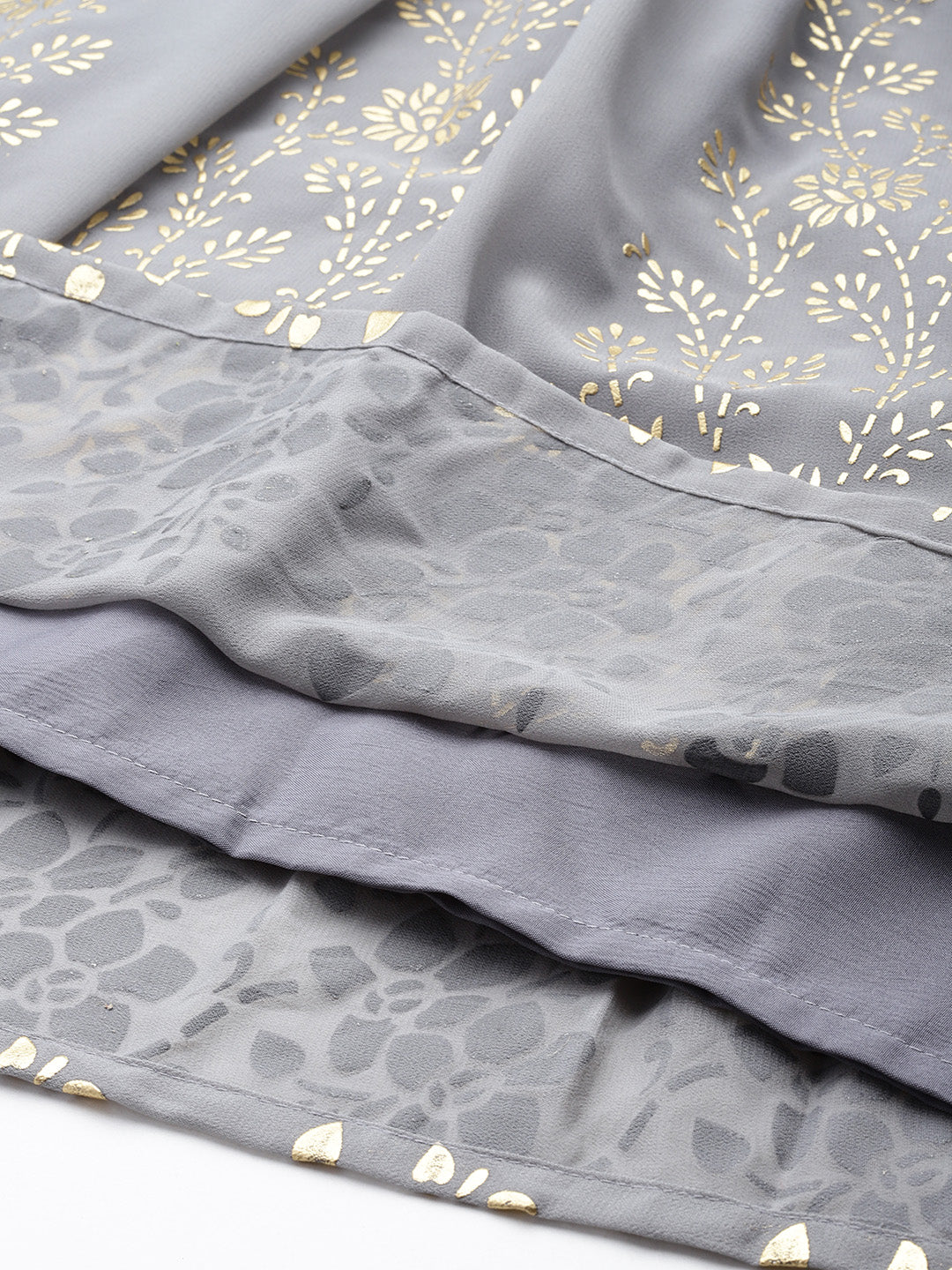 Gorgette Foil Print Kurta palazzo Dupatta Set from Jompers ( JOKPL D50Gry 1497 Grey )